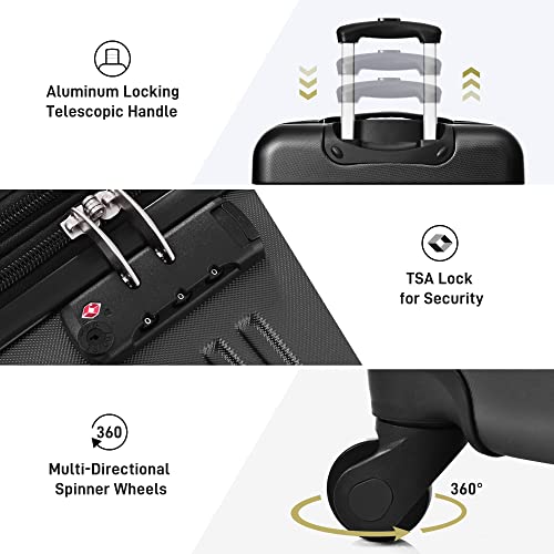 Merax Luggage Sets of 3 Piece Carry on Suitcase Airline Approved,Hard Case Expandable Spinner Wheels (Black) - color: Black, size: 3-Piece Set(20/24/28)