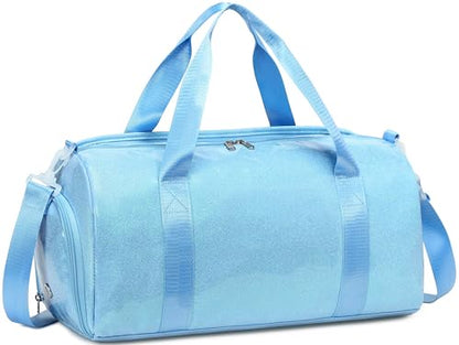 Gym Bag Sports Duffle Bag with Wet Pocket Weekender Overnight Bags with Waterproof Shoe Pouch and Air Hole for Girls Kids Women Workout Travel Bags (Blue) - color: Blue