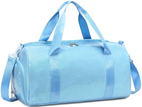 Gym Bag Sports Duffle Bag with Wet Pocket Weekender Overnight Bags with Waterproof Shoe Pouch and Air Hole for Girls Kids Women Workout Travel Bags (Blue) - color: Blue