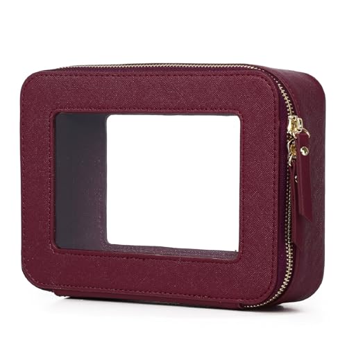 Clear Makeup Bag Women's Waterproof Travel Cosmetic Case and Toiletry Bag Portable Makeup Organizer Bag for Car with Zipper (Burgundy, M) - color: Burgundy, size: M