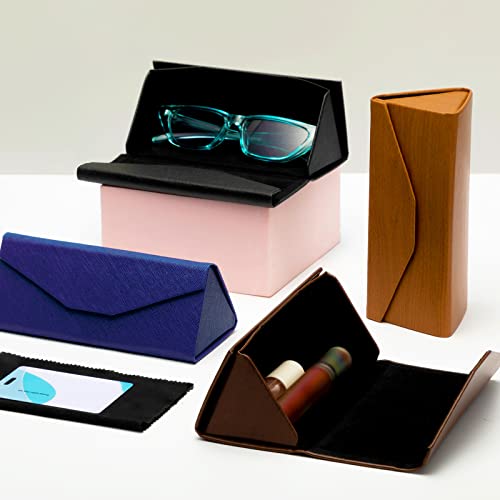Flutesan 4 Pack Foldable Glasses Sunglasses Case PU Hard Shell Collapsible Eyeglasses Leather Case 4 Cleaning Cloths - color: Classic Color