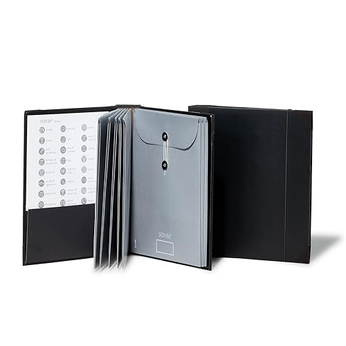 The Folio® Important Document Organizer by Savor | Binder with Guided Labels, Acid-Free File Folder Organizer with 10 Pockets, Document Holder for Home Records, Legal and Medical Papers (Black) - color: Black, style: Document Organizer (English Version)