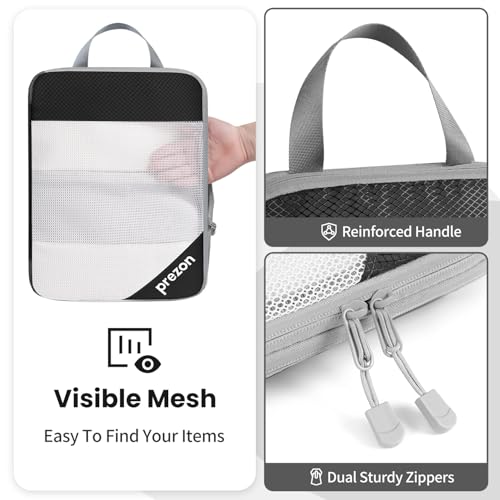 Compression Packing Cubes for Travel, Lightweight Vacation Travel Essentials, Travel Accessories for Suitcase Organizer Bags Set, Durable Luggage Organizer - color: Deep Black, size: 6 set-Half Mesh
