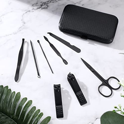 Hanaive 6 Set Manicure Set 48 Pcs Nail Clippers Pedicure Kit Gift for Fathers Day 8 in 1 Stainless Steel Grooming Kit Professional Nail Care Tools with Luxurious Travel Case for Men Women(Black, Red) - color: Black, Red