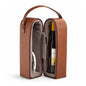 Bey-Berk Vino Brown Leather Double Wine Caddy, Two-Bottle Travel Case with Zipper Closure and Corkscrew Bar Tool - color: Brown