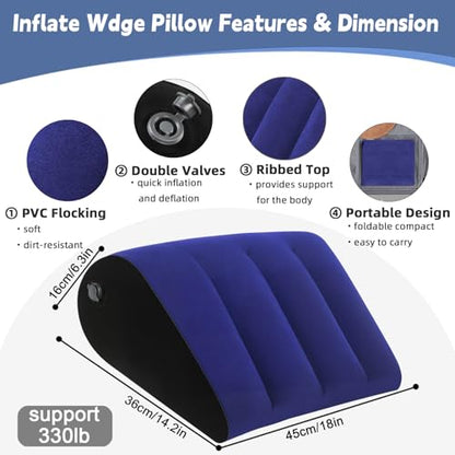 Inflatable Wedge Pillow for Traveling - Portable Bed Wedge Cushion for Feet Elevation,Back,Knee Support & Acid Reflux Relief,Wedge Pillows with Eye Mask for Sleeping,Seniors,Snoring on Chair,Sofa Use
