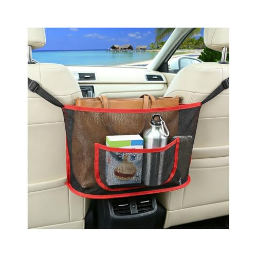 Car Net Pocket Handbag Holder, Automotive Mesh Storage Bag Organizer Between Seats, Netting Driver Storage Pouch Barrier of Backseat Pet Kid, Universal Vehicle Accessories (Red) - color: Red