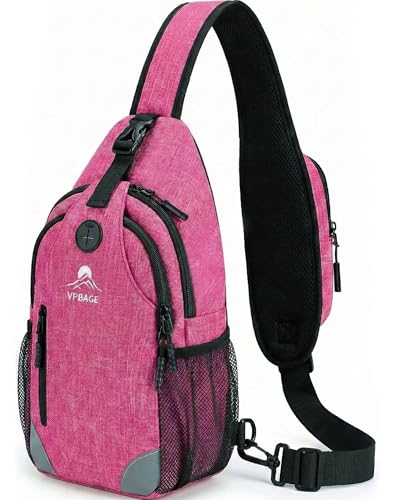 Sling Backpack for Women & Men, Crossbody Travel Bag with Water Bottle Holders, 17 Pockets, Quick-Access Phone Pocket, Hidden Security Pocket, Fits 11" Tablet, for Daily Carry, Travel, Theme Parks - color: H-violet