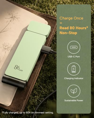 86lux Book Light, Rechargeable Clip-On LED Reading Light for Bed & Night Use - 3 Color Temperatures with Stepless Dimming, Ultralight Bookmark Design for Kids, Book Lovers, Mint Green - color: Mint Green