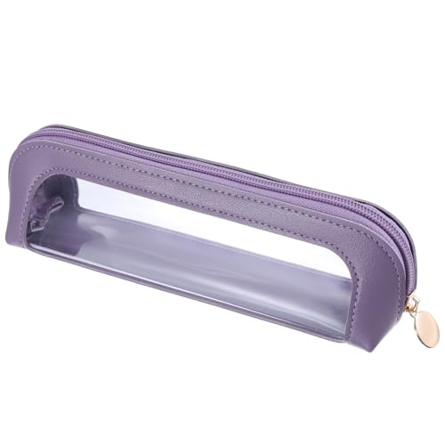 Small Clear Makeup Pouch, PU Leather Portable Makeup Brush Bag Travel Transparent Waterproof Cosmetic Organizer Pouch with Zipper for Women Home Travel Office Cosmetic Storage (Dark Purple) - color: Dark Purple