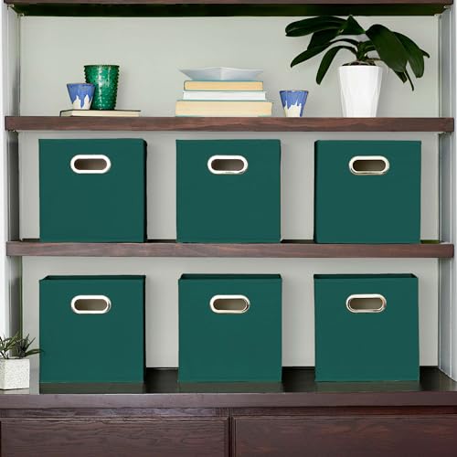 Household Essentials Foldable Fabric Storage Cubes 6-Pack – 11x11x11 Stackable Non-Woven Bins with Chipboard Sides & Grommet Handles – Closet, Shelf, Nursery, or Office Organizer – Forest Green - color: Forest Green, size: 11” L x 11” W x 11” H
