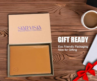 STAR VISTA Phoenix Leather Passport Holder, Calfskin Travel Wallet - RFID Blocking, ID Window, Zipper Pocket, Pen & Notebook Included, Honey - color: Honey Calfskin