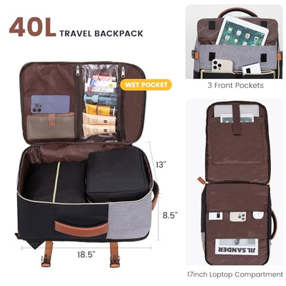 LOVEVOOK 40L Large Travel Backpack for Women, Flight Approved, Waterproof, TSA Compliant, Fits 17.3'' Laptop, 17 Pockets, 3 Packing Cubes - color: Grey-black-brown, size: 40L-17.3 Inch-4Pcs