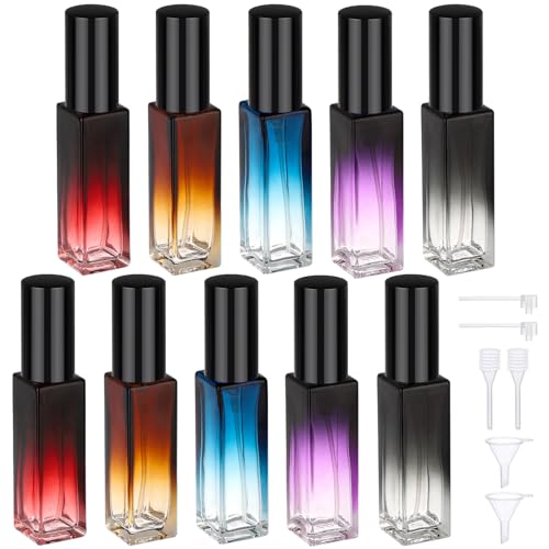 Segbeauty 0.34oz Perfume Atomizer, 10 Pack Glass Mini Travel Perfume Bottle Refillable, 10ml Empty Travel Size Bottles for Cologne Fragrance, Cologne Sprayer with Transfer Tools Set for Refill - color: Amber Blue Red Purple Black, style: Mini Bottle Set