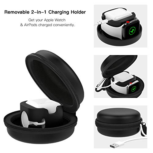 MoKo Storage Box Compatible with Apple Watch Series 11/10/9/8/7/6/5/4/3/2/1/SE3/SE2/SE, Portable Protective Travel Case for AirPods Pro 2/1/AirPods 3/2/1 Charging Case Holder Dock,Black - color: Black