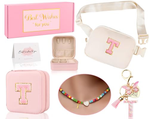 Funny Pack for Grandkids Teen Girls Gift, Birthday Gifts for 4 5 6 7 8 9 10 11 12 13 Year Old Girls, Initial Fanny Pack, Teen Girl Gift Trendy Stuff Crossbody Bag Set for Teens, Back To School, T - style: T