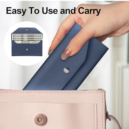 Pu Leather Cash Envelope Wallet for Women - Reusable Cash Stuffing Wallet, Budgeting Companion (Dark-Blue) - color: Dark-Blue