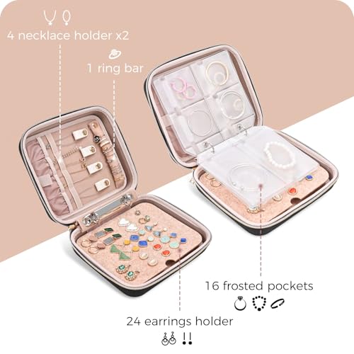 ProCase Medium Travel Jewelry Organizer Case, Jewellery Home Storage Book Ring Binder with Clear Pockets for Presentation, Zippered Pouch Bag for Earrings Necklaces Bracelets -Black - color: Black, size: Medium, Loose-leaf