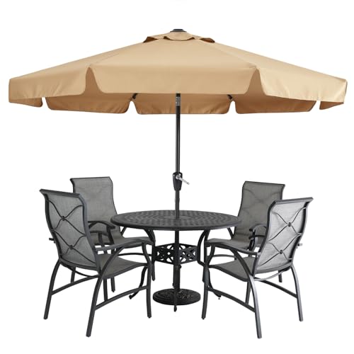 MASTERCANOPY 10ft Patio Umbrella with Valance, Crank and Tilt – 8 Ribs Outdoor Market Umbrella, UV/Fade Resistant, Waterproof Canopy with Wind Vent for Garden, Deck, Backyard, Pool (Khaki) - color: Khaki, size: 10FT