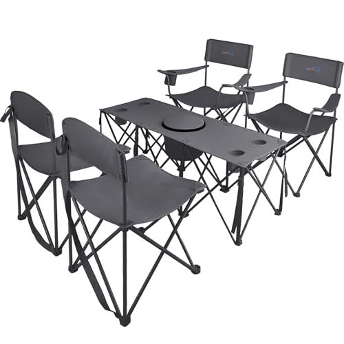 Colorsoul 5 Pcs Camping Chair Set w/Table, Outdoor Folding Chairs with Cooler Bag Cup Holder & Portable Table, Heavy Duty Oxford Fabric Lawn Chairs for Camping, Fishing, Picnic, Sporting Events, Grey - color: Grey