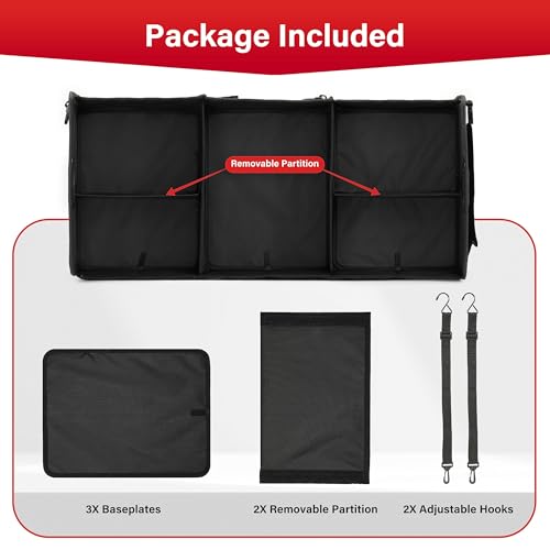 Simple Deluxe Car Trunk Organizer, Multi Compartments Collapsible Trunk Storage, Anti-slip, Waterproof 600D Oxford Polyester, with Adjustable Straps for SUV, Minivan, Truck, Large Size, Black New
