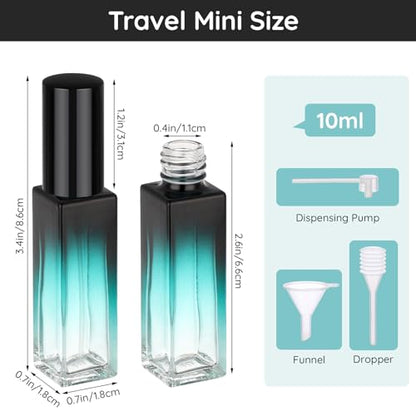Segbeauty 0.34oz Travel Perfume Bottle Refillable, 5pcs Perfume Glass Spray Bottles, 10ml Mini Travel Atomizer Sprayer, Empty Press Pump Bottles, Cologne Atomizers with Clear Transfer Tool Set - color: Green Blue Red Purple Black, style: Mini Bottles