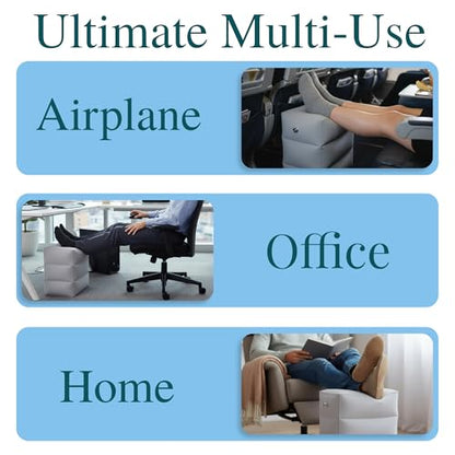 Inflatable Foot Rest for Airplane – 3-Layer Adjustable Travel Foot Rest for Long Flights, Plane Foot Rest & Airplane Leg Rest, Portable Footrest for Plane Travel, Kids & Adults(16.5" × 9.8" × 18.9")