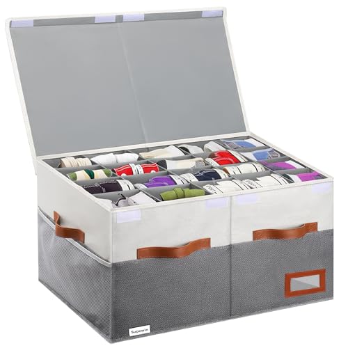 Supowin Shoe Organizer for Closet, Foldable Shoe Storage Bins with Lid & Adjustable Dividers, Fabric Shoe Box Storage Containers with Four Reinforced Handles, Fits 20 Pairs, 1 Pack, Grey - color: Grey, size: 26"L x 17"W x 13"H