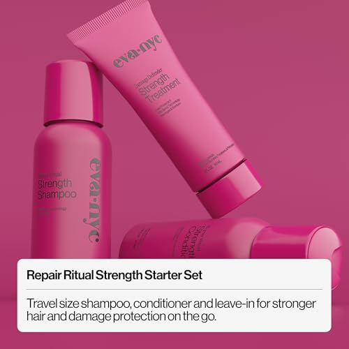 Eva NYC Repair Ritual Hair Care Travel Set - Shampoo, Conditioner & Leave In Treatment - Strengthen + Restore Dry, Damaged Hair with Bond Technology, Red Algae, Bamboo - Travel-Size Trio - style: Repair Ritual Strength Travel Size Set
