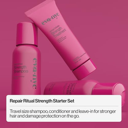 Eva NYC Repair Ritual Hair Care Travel Set - Shampoo, Conditioner & Leave In Treatment - Strengthen + Restore Dry, Damaged Hair with Bond Technology, Red Algae, Bamboo - Travel-Size Trio - style: Repair Ritual Strength Travel Size Set