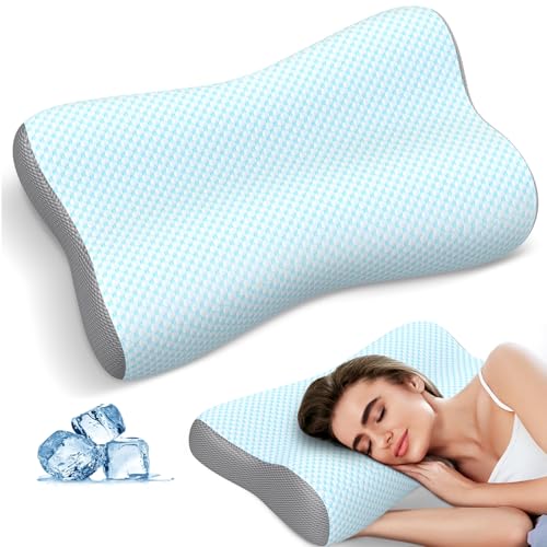 Cervical Neck Pillow for Pain Relief, Contour Memory Foam Pillows for Sleeping, Ergonomic Pillow Orthopedic Cooling Pillow Bed Pillow Neck Support for Side Back Stomach Sleepers(Light Blue) - color: Light Blue