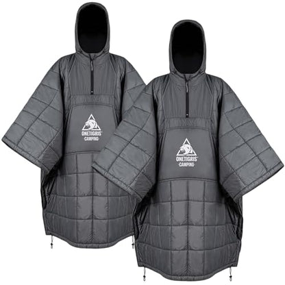 ONETIGRIS Camping Blanket Poncho with with Recycled Synthetic Insulation,Wearable Hoodie Blanket | Ultralight Water-Resistant Warm Camping Blanket for Outdoor, Hiking, Stadium - color: 2pcs-grey