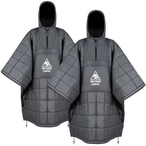 ONETIGRIS Camping Blanket Poncho with with Recycled Synthetic Insulation,Wearable Hoodie Blanket | Ultralight Water-Resistant Warm Camping Blanket for Outdoor, Hiking, Stadium - color: 2pcs-grey