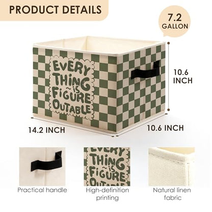 Green and White Checkered Inspirational Storage Bins Box with Handles, Everything Is Figureoutable Foldable Basket Toybox for Kids Room Nursery Playroom Bathroom Clothes Toys Books - color: color-02