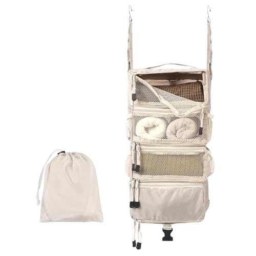 TABITORA Travel Luggage Organizer Hanging Packing Cubes Portable Hanging Shelves Carry on Closet for Suitcase with 2 Hooks,Collapsible(Beige,S) - color: Beige, size: Small