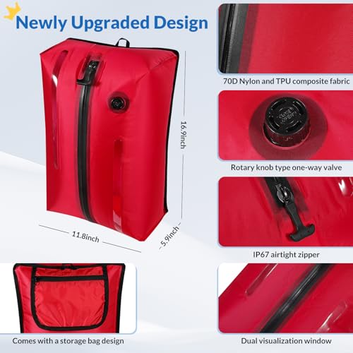 Reusable TPU Travel Vacuum Compression Bags - Waterproof Space Saver Bags for Luggage, Suitcase, Backpack, Storage Organizer (2 Pack, Red) - color: Red
