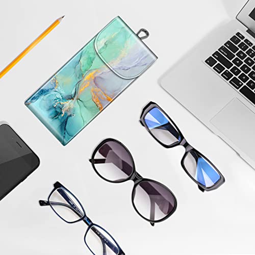 FINTIE Double Glasses Case with Carabiner Hook, Portable Vegan Leather Eyeglass Case Anti-scratch Sunglasses Pouch - color: Emerald Marble