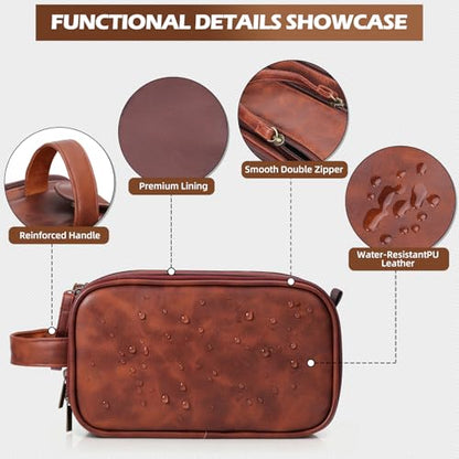 Personalized Fathers Day Presents Travel Toiletry Bag for Men, Engraved Initial PU Leather Waterproof Shaving Bag, Best Dad Birthday Gift Ideas for Dad Father New Dad Papa Elderly,W - style: W