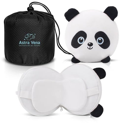 Child Travel Sleep Mask and Pillow Set - 2 in 1 Cute Character Design for Kids Rest, Naps and Relaxation. Soft Comfort with Bag Cover, Perfect for Flights, Car Trips 15cm (White) - color: White