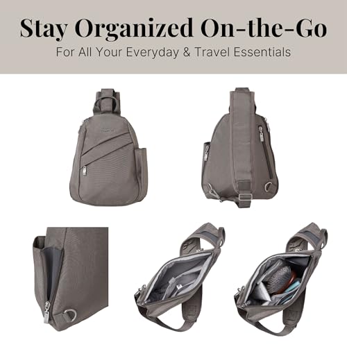 Baggallini Medium Sling Backpack - 9"x11" Lightweight Sling Bag with Convertible Adjustable Shoulder Strap - color: Sterling Shimmer