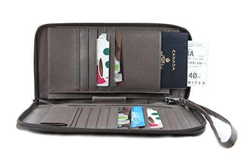Zip-Around Passport Gray Unisex Leather Wallet Executive Boarding Pass Holder (Drizzling Mist) - color: Drizzling Mist