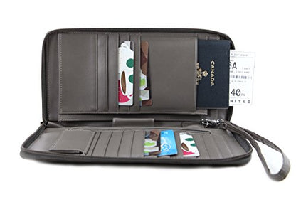 Zip-Around Passport Gray Unisex Leather Wallet Executive Boarding Pass Holder (Drizzling Mist) - color: Drizzling Mist