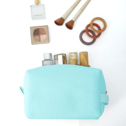 DYSHAYEN Waffle Makeup Pouch Bag, Small Travel Cosmetic Bag, Gifts for Women Bridesmaid,Wedding,Christmas (Mint) - color: Mint