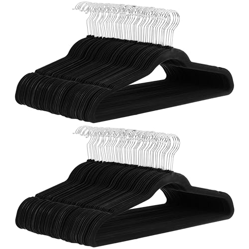 Amazon Basics Slim Velvet Non-Slip Space Saving Suit Clothes Hangers, Closet Organizer, Black/Silver, 100-Pack - color: Black, size: Pack of 100