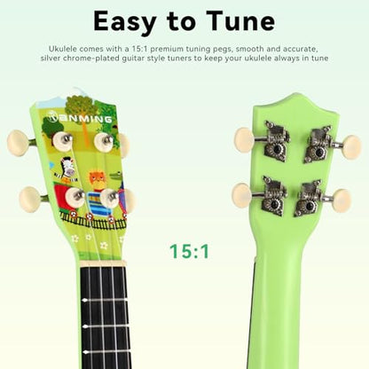 RANMING Ukulele 21 inch ukelele 4-String Ukulele Starter Kit with Strap, Picks,Carbon Strings Portable Plastic uku for Music Education Outdoor Travel Holiday Gifts Green - color: Green