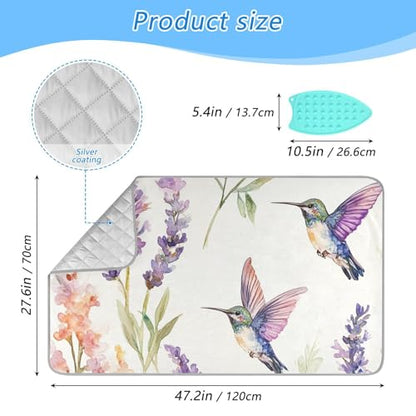 Lavender Flower Hummingbird White Ironing Mat for Table top Portable Ironing Pad Blanket for Washer Dryer Countertop Travel - color: Lavender Hummingbird 01