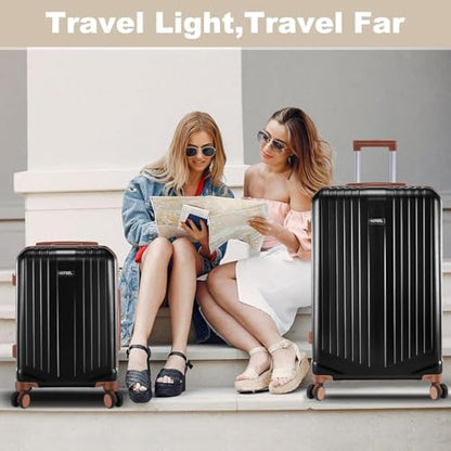 Hoteel Luggage Sets 3 Piece, 4-Year Warranty, Durable Suitcase Set with Spinner Wheels, ABS Hard Shell Lightweight Luggage with TSA Lock, Large Checked Travel Suitcases, Black(20/24/28) - color: Black, size: 20/24/28 inch