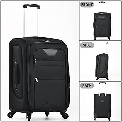 Merax Softside Luggage Set Softshell Lightweight 3 Piece Spinner Suitcase with Duffel Bag Expandable Upright Travel Luggage 22" 26" 30",Black - color: Black, size: 3-Piece (20/24/28+bag)