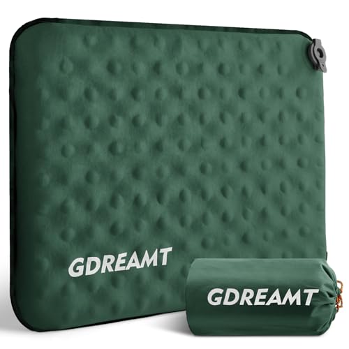 Inflatable Seat Cushion, Self-Inflating Memory Foam Stadium Seats Cushion Lightweight & Compact Chair Sitting Pad Airplane Cushion for Long Flight Travel Outdoor Camping Car Bleachers Office - color: 1 Pack Green