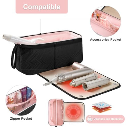 Leudes Hair Tools Travel Bag for Women Heat Resistant Mat for Travel Essentials Hot Tools Straighteners,Flat Irons,Curling Iron,Hot Air Brushes and Hair Dryer Organizer Bags 2 in 1(Black) - color: Black